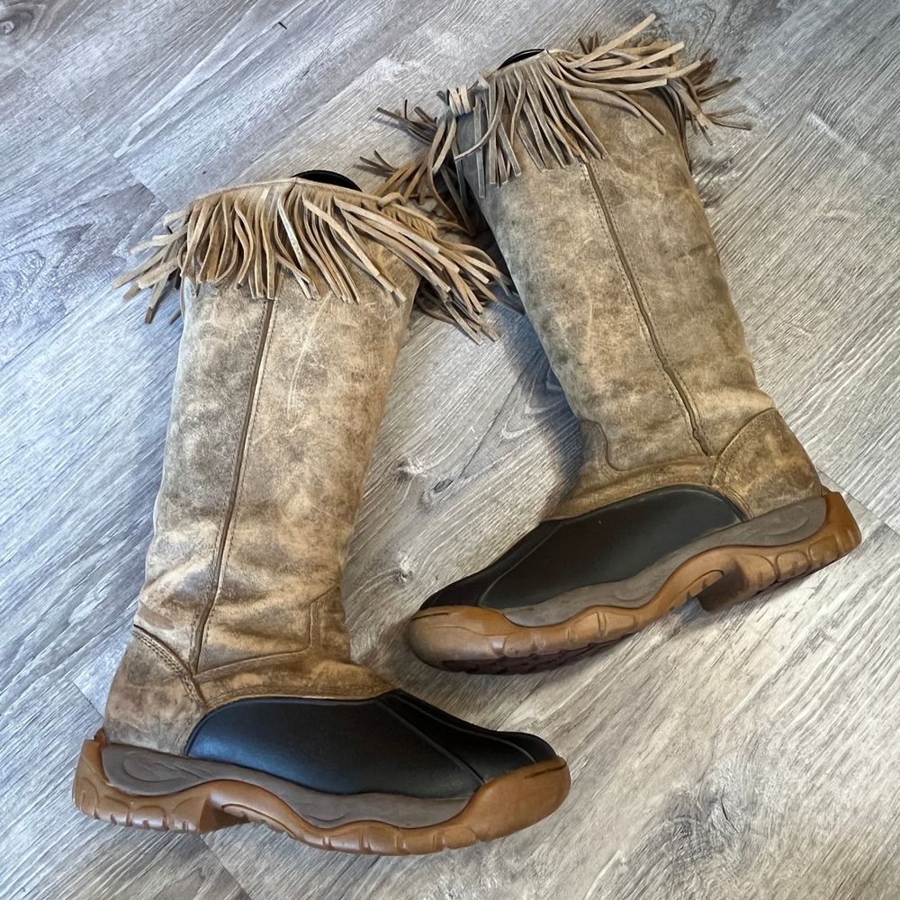 RARE Twisted X Women Tan Leather Fringe Western Duck Boots WGB0001 Brown 9M